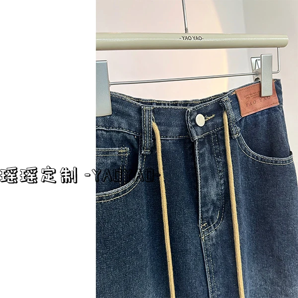 【小壹定制】高腰夏季牛仔半身裙显瘦修身梨形遮跨半身裙抽绳设计