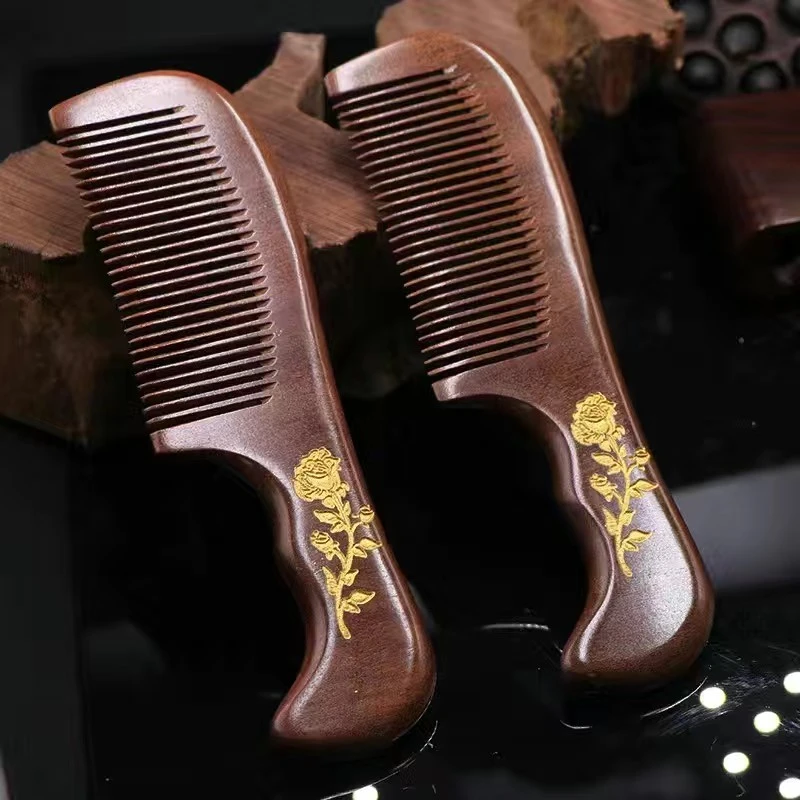 黑金檀梳子按摩梳家用高档檀木梳子养生养发防脱发木梳子防静电
