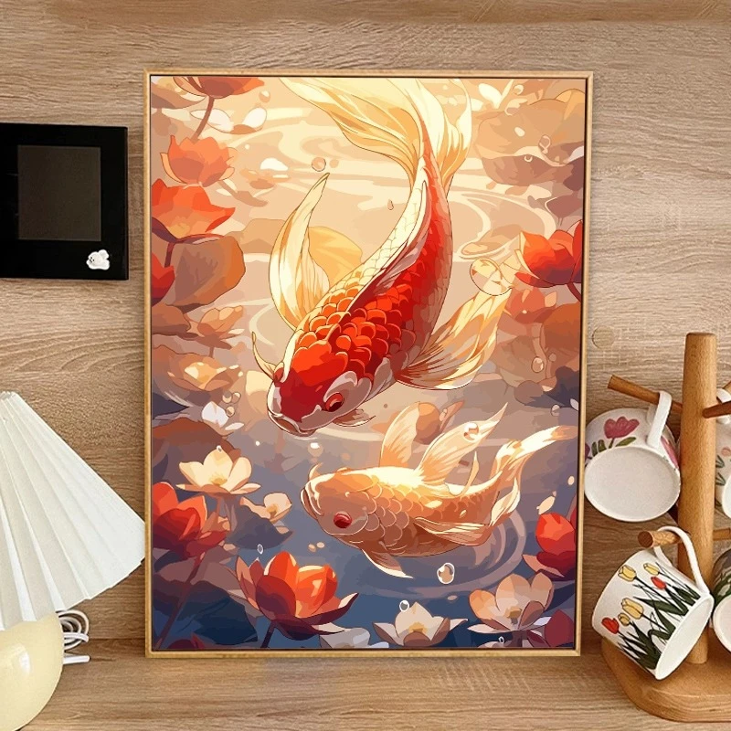 锦鲤跃龙门diy数字油画画考研生日礼物手工成人油彩手绘填色填充