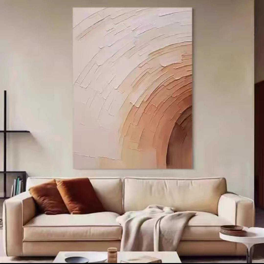 沙发背景单幅画现代极简奶油风格油画布面