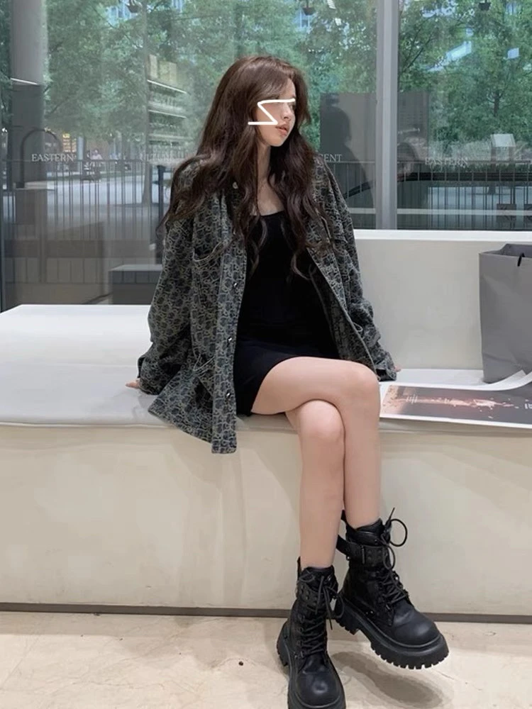 美式高街复古牛仔外套女2024春秋新款设计感小众百搭印花夹克上衣