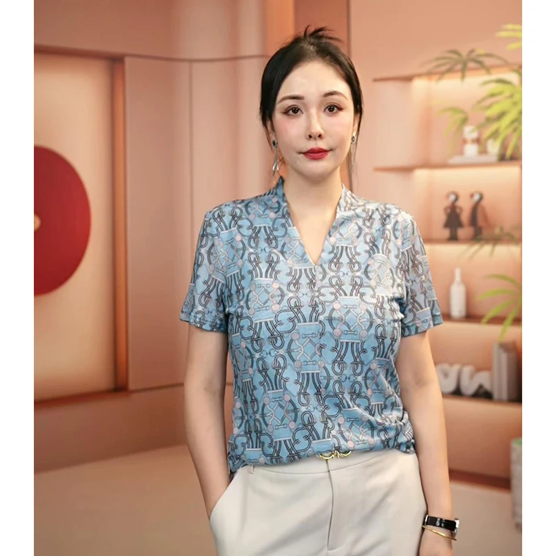 『湖中恋』时尚高档短袖气质显瘦微胖女装妈妈装洋气休闲百搭新款