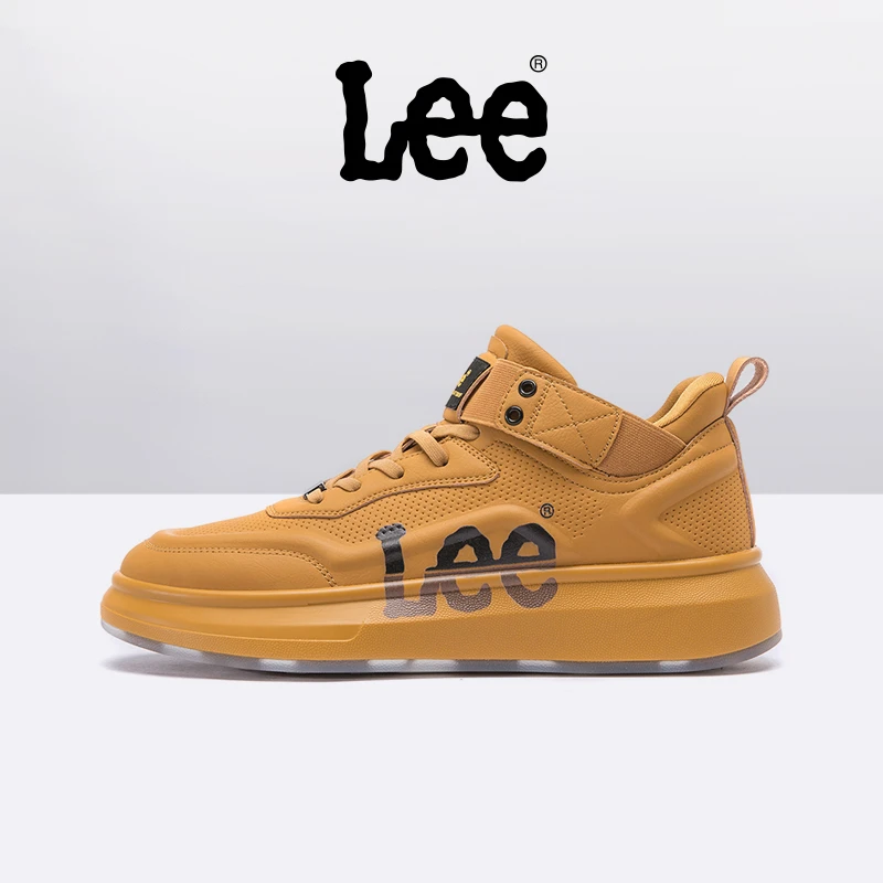 Lee板鞋运动男鞋时尚休闲鞋潮鞋厚底真皮魔术贴中帮鞋百搭秋冬