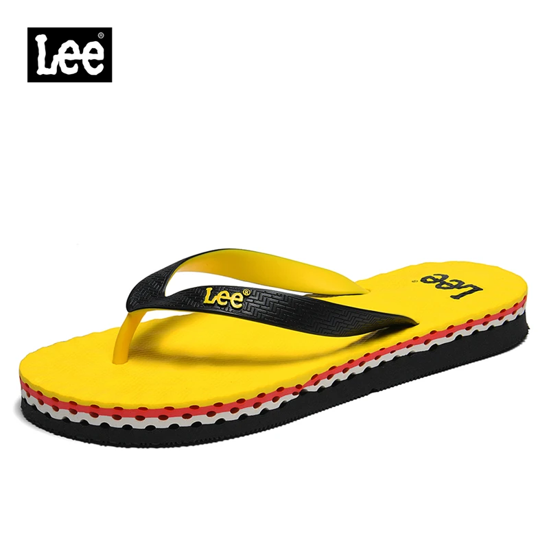 Lee男士人字拖鞋夏季舒适防滑户外凉拖经典印花黑色夹脚休闲拖鞋