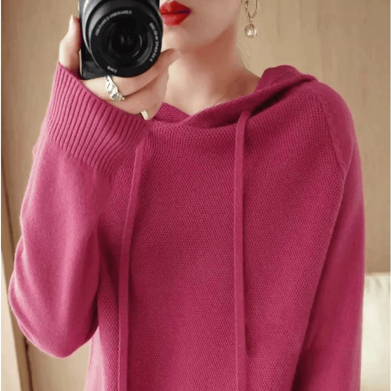 新款连帽针织衫女毛衣休闲显瘦卫衣宽松打底衫时尚大码上衣