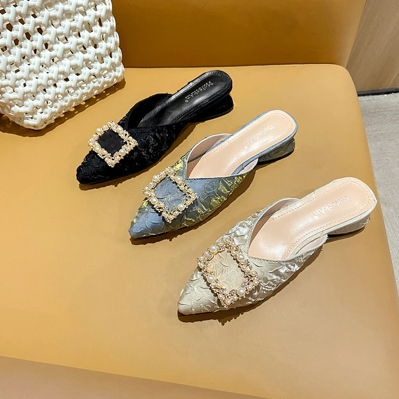 2025新款网红气质半托单鞋尖头法式包头半拖鞋女夏外穿凉拖穆勒鞋