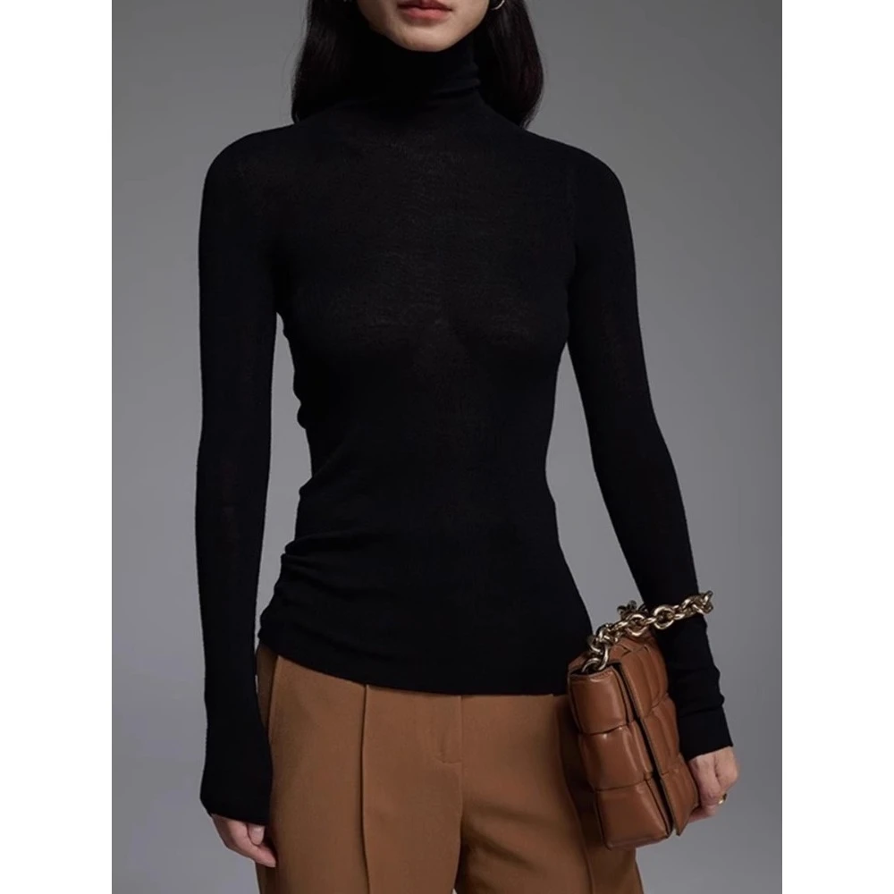 黑色针织高领打底衫女配大衣内搭秋冬高级感弹力修身显瘦长袖上衣