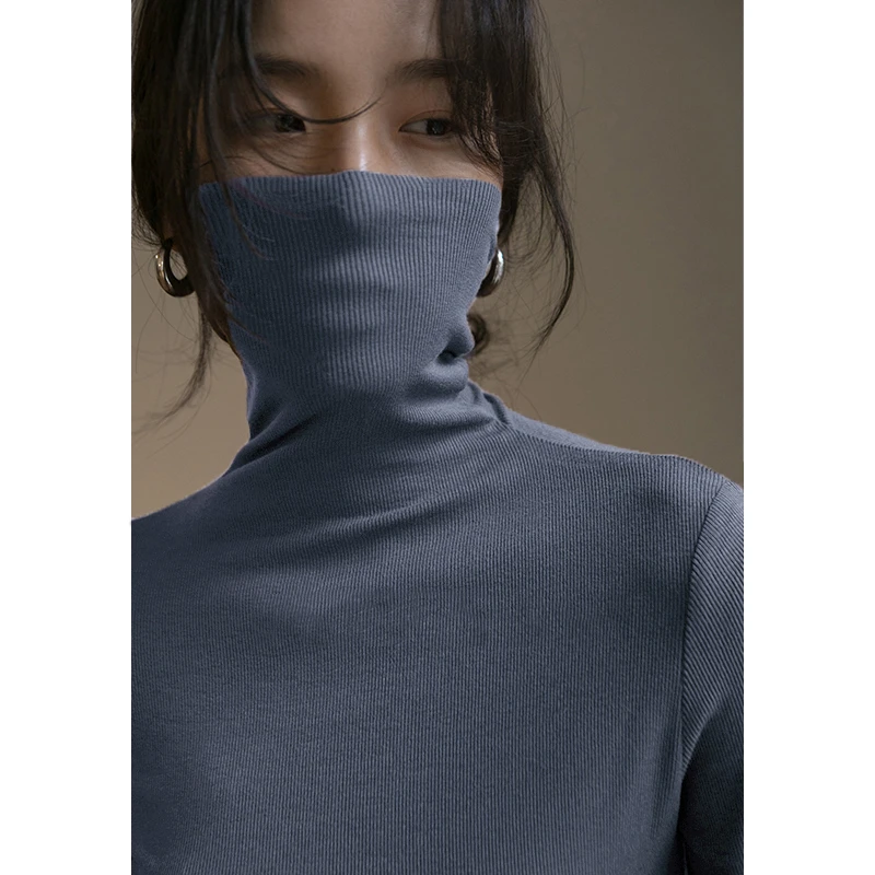 高级感高领针织内搭打底衫女2023秋季新款显瘦堆堆领t恤上衣薄款