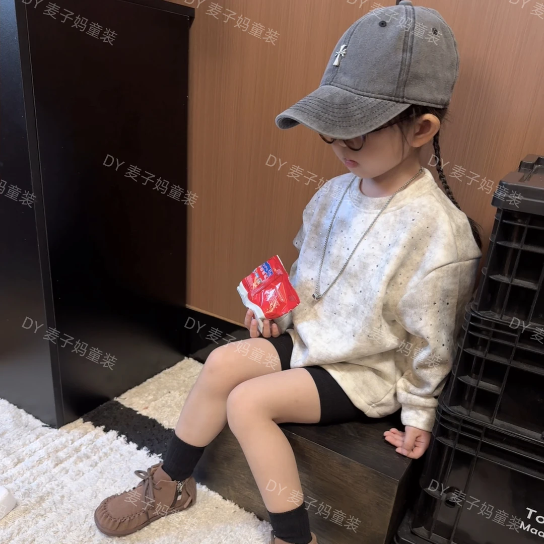 现MZ.儿童冬季新款加绒扎染粘钻套头韩版圆领卫衣1128