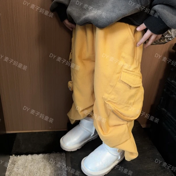 现MZ.儿童冬季新款潮牌大口袋工装加绒保暖休闲裤1245
