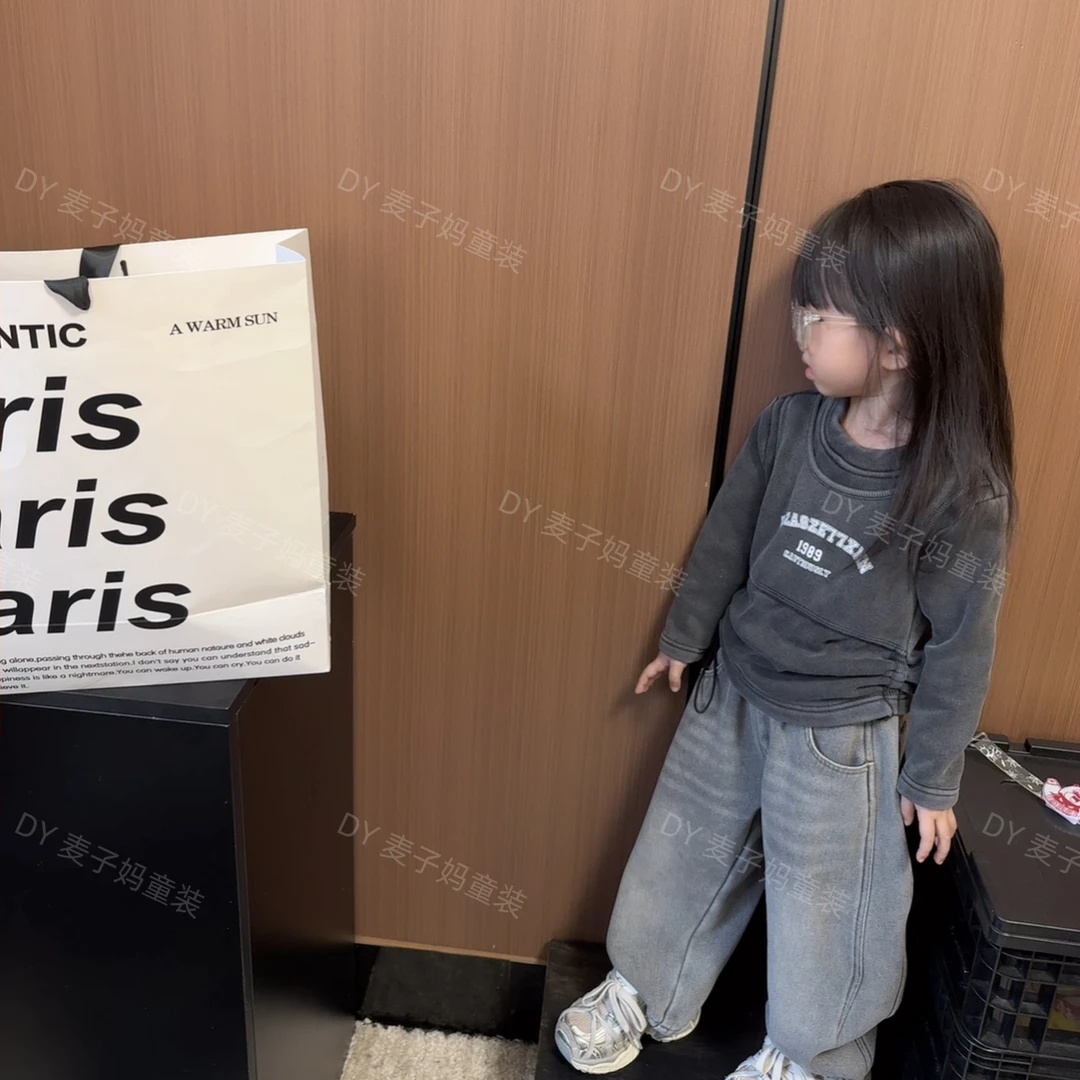 现MZ.儿童冬季新款加绒辣妹百搭修身韩版圆领上衣1199