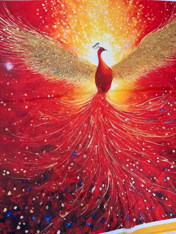 凤凰火羽方巾薯莨纱180*70