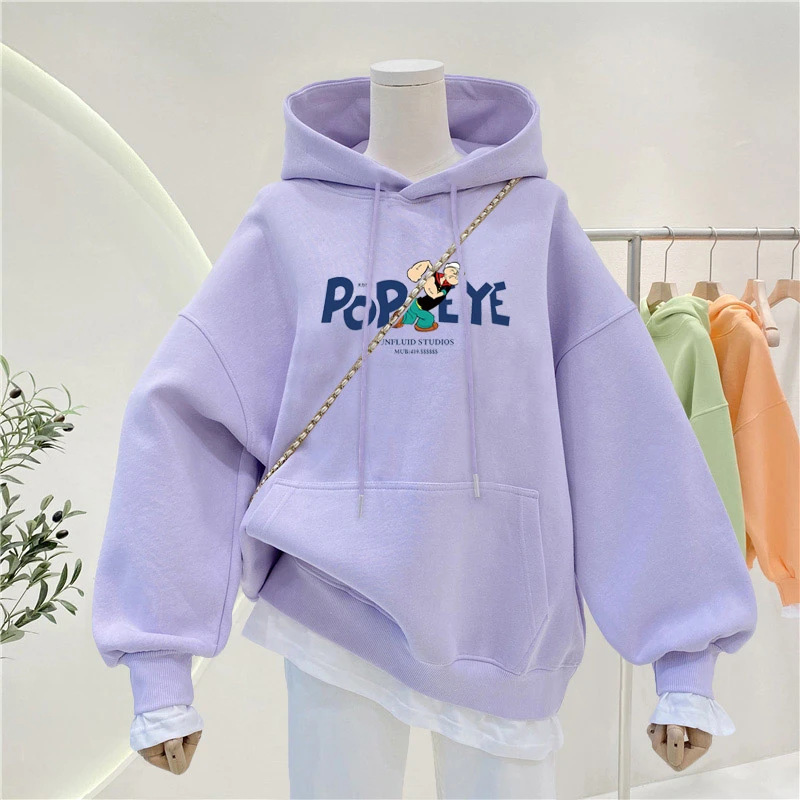 秋冬季紫色卡通连帽卫衣外套2025新款韩版大码女装加绒加厚上