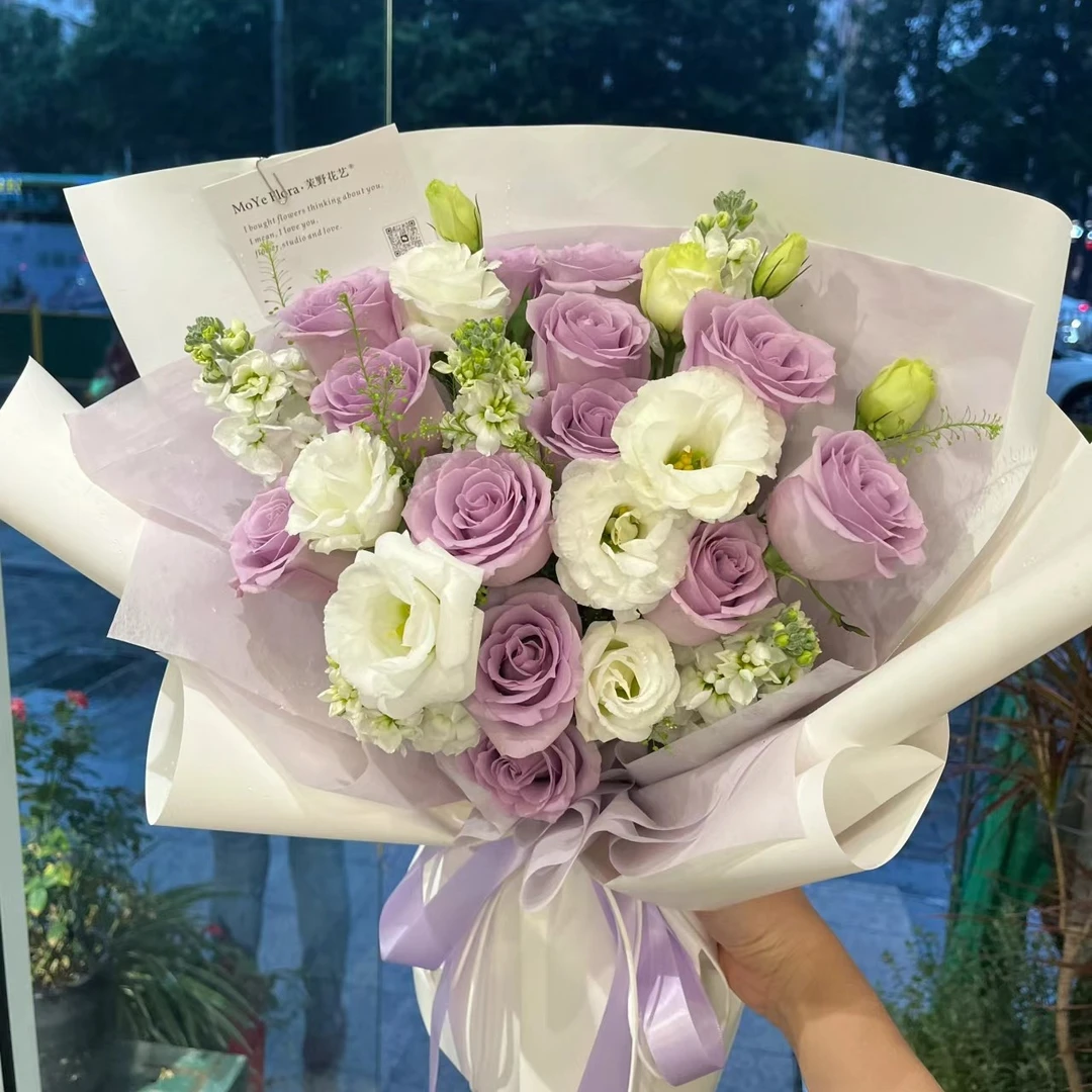 紫玫瑰海洋之歌真花束鲜花速递全国同城抖音团购免费生日花束