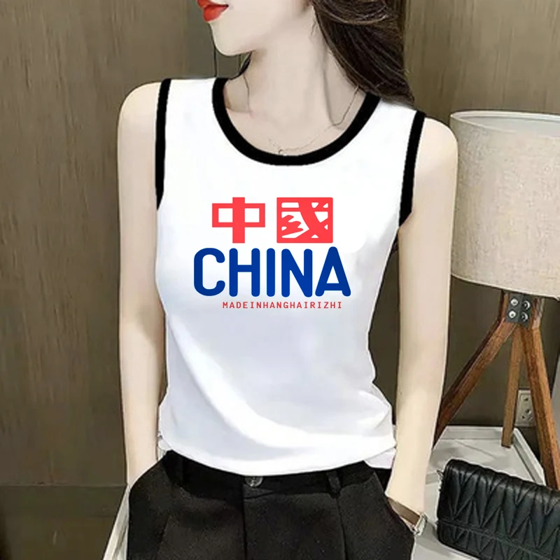 印花吊带外穿无袖背心女夏季薄款印花T恤衫百搭吊带打底上衣女士