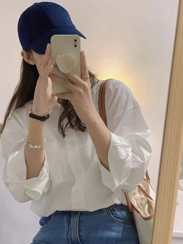 纯棉白色衬衫女设计感小众休闲上衣春秋新款2025年宽松慵懒风衬衣