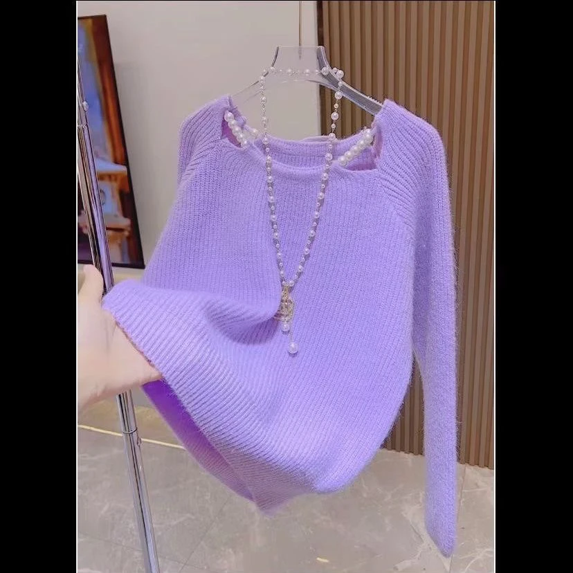 甜美温柔风珍珠镂空挂脖亮丝软糯毛衣女秋冬新款气质独特别致上衣