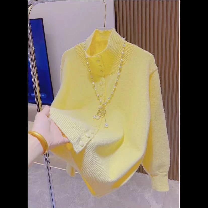 半高领针织开衫女秋冬季穿搭毛衣2024年新款高级感宽松慵懒风上衣