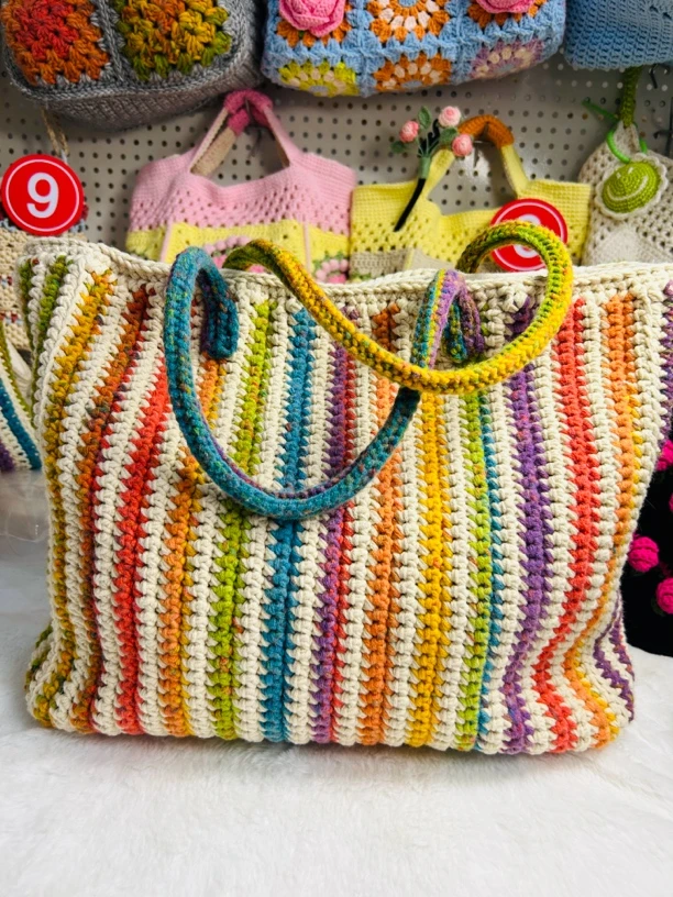 彩虹方糖托特包材料包大包，非成品，需要姐妹自己钩织