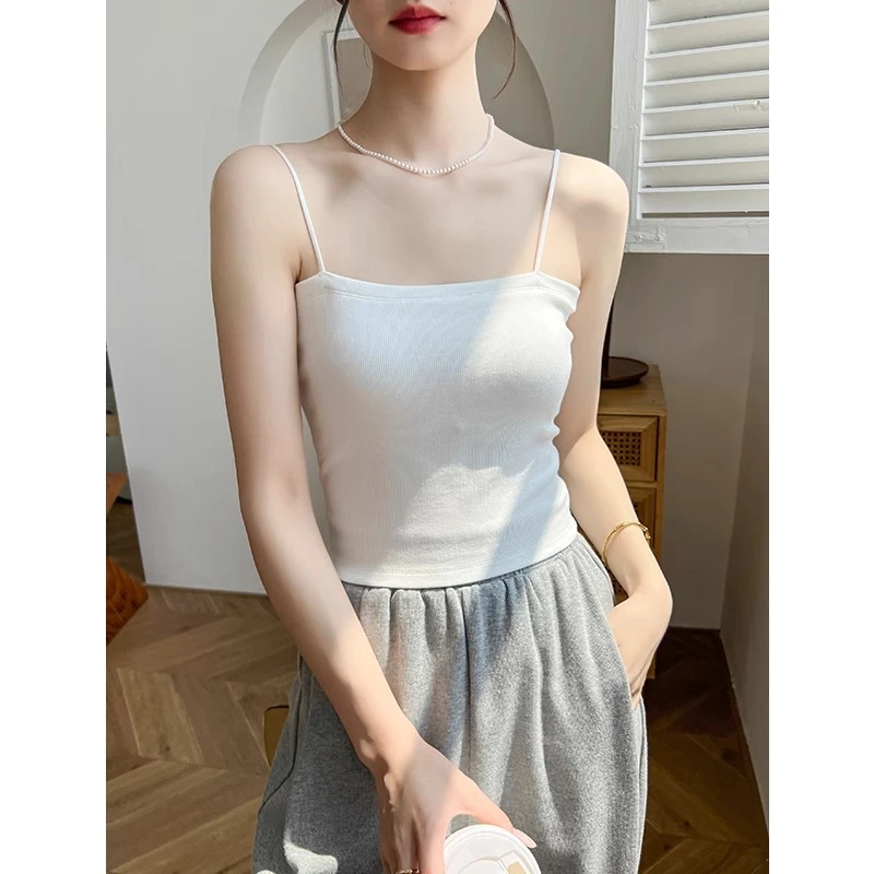 白色吊带背心女2024新款早秋带胸垫内搭无袖打底短款上衣高级外穿