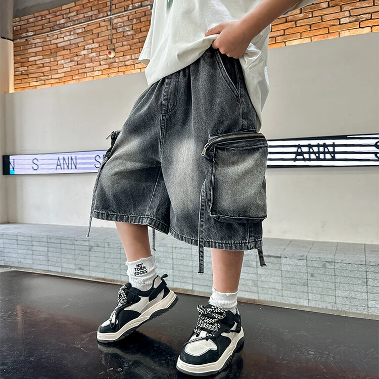 儿童装大男童夏装工装短裤炸街五分裤牛仔裤子2024新款夏季中裤潮