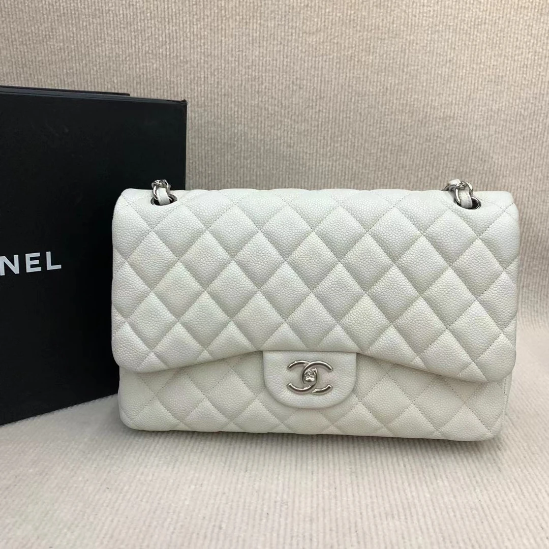 95新 Chanel/香奈儿 小鱼儿/4070203/白银CF jumbo单肩口盖包