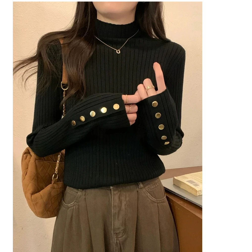 3540大码女装2024秋冬新款半高领秋冬高级时尚坑条设计感针织衫