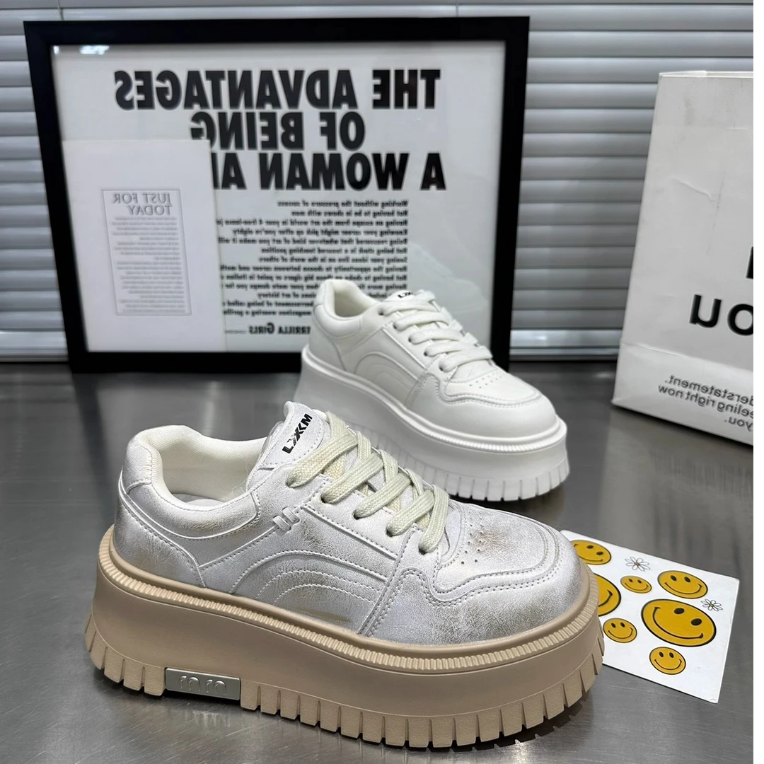 5厘米厚底鞋增高板鞋2024秋季新款韩版百搭系带时尚舒适真皮