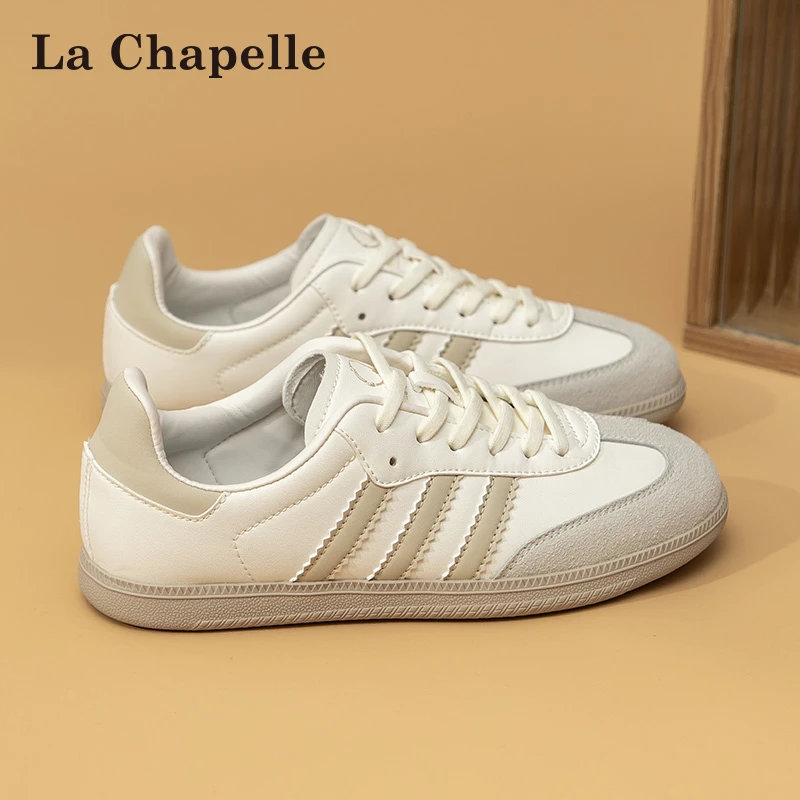 拉夏贝尔运动小白鞋女2025新款春季德训鞋银色百搭厚底轻便休闲鞋