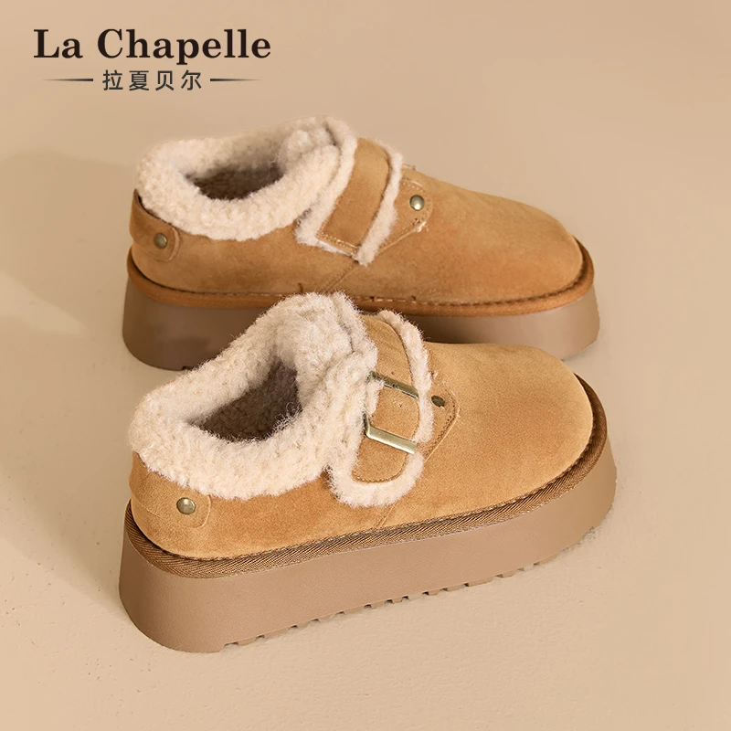拉夏贝尔厚底雪地靴2025冬季新款女士时尚加绒厚底百搭雪地短靴女