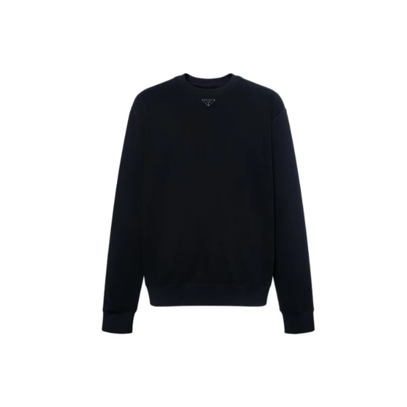 PRADA普拉达 SS23 纯色Logo徽标圆领休闲卫衣 男款 黑色PRA23ST01