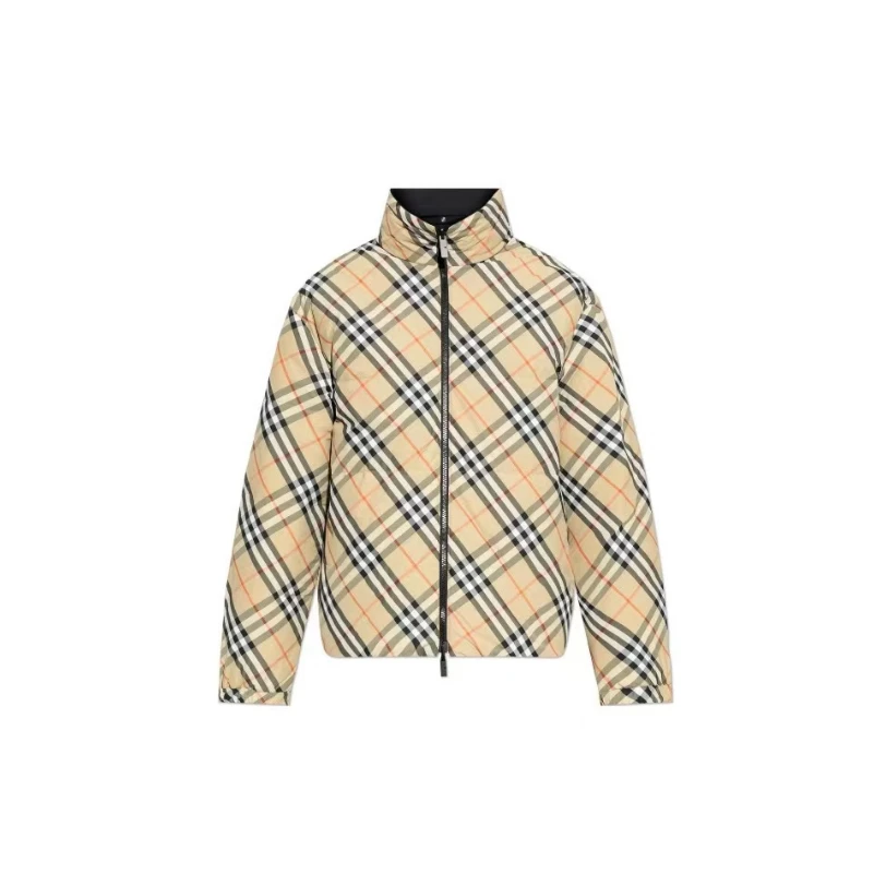 Burberry博柏利 格纹双面穿立领拉链长袖夹克外套羽绒服 男款米色
