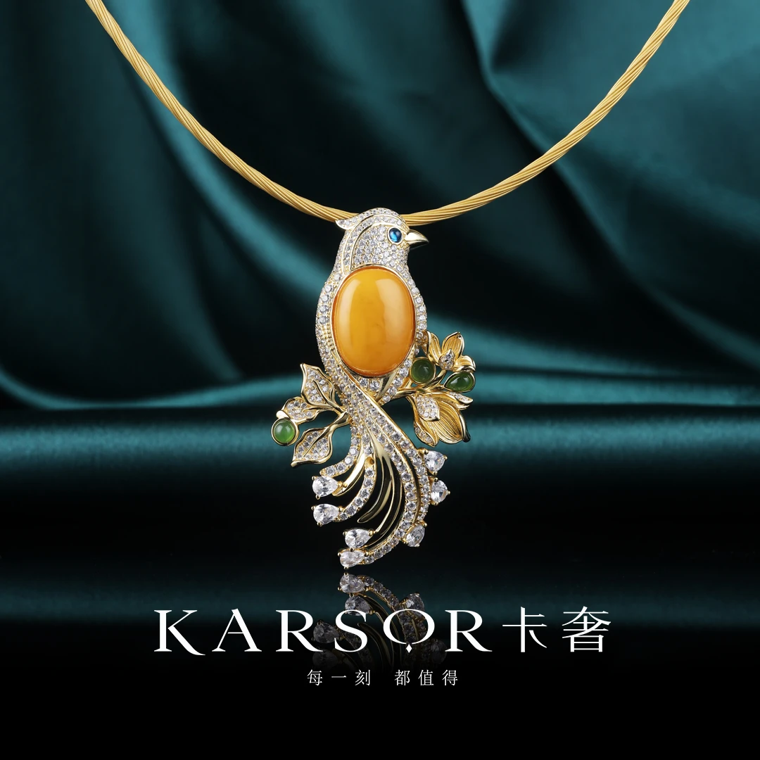 KARSOR/卡奢S925银镀金 老蜜蜡 项链X2996