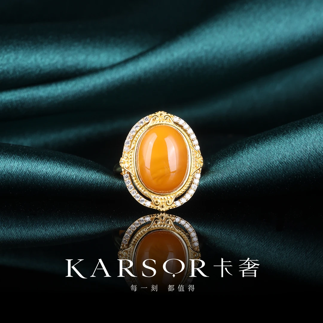 KARSOR/卡奢S925银镀金 老蜜蜡 戒指J1914