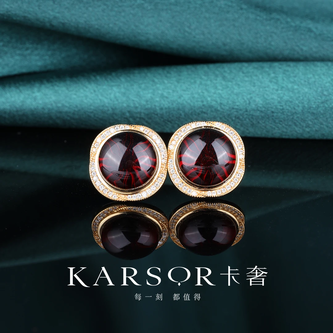 KARSOR/卡奢S925银镀金 血珀 耳饰 ES1094