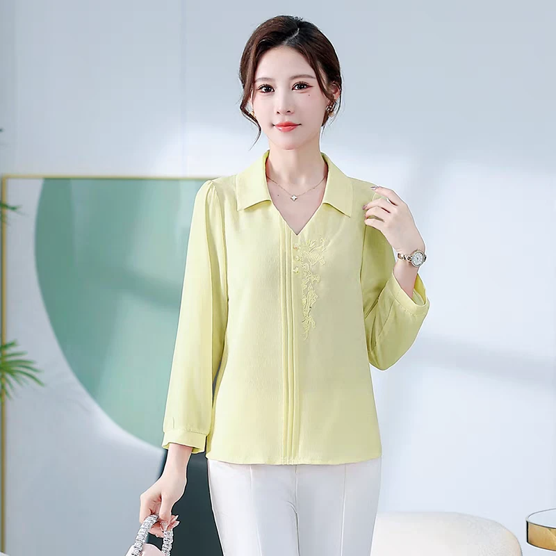 D09法式v领衬衫女装长袖秋季2024新款气质小衫减龄显瘦短款上衣
