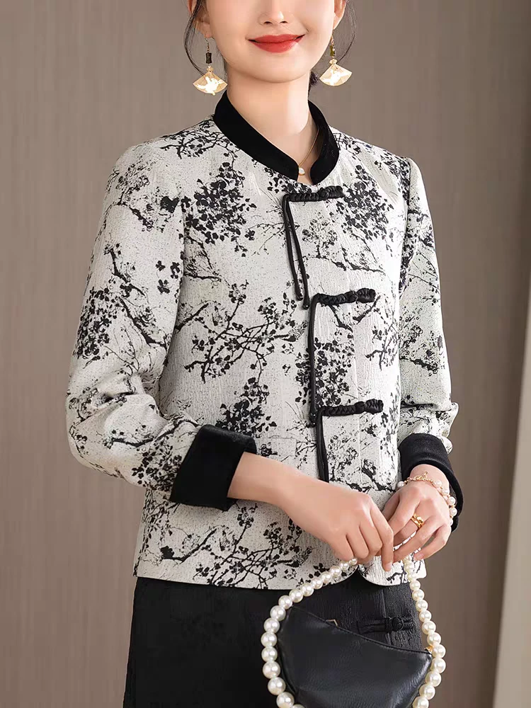 W014气质春秋装短款新中式外套中年女贵夫人时尚开衫中老年人上衣