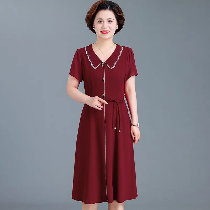 L245妈妈洋气夏装婚礼服连衣裙喜婆婆婚宴装夏季裙子女省心穿搭