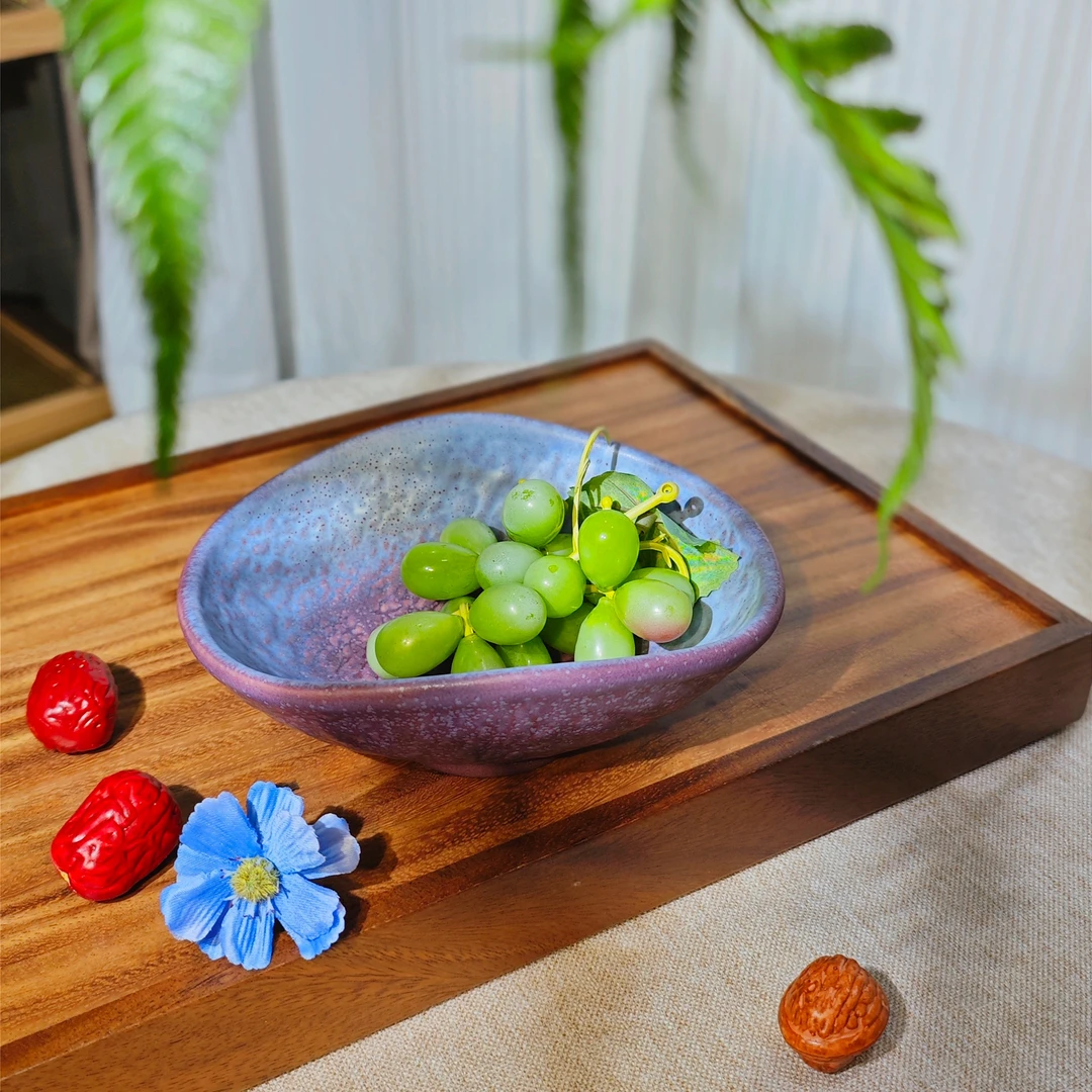 瑞涧藤萝紫系列提篮果篮手提陶瓷哑光窑变竹节创意个性异形