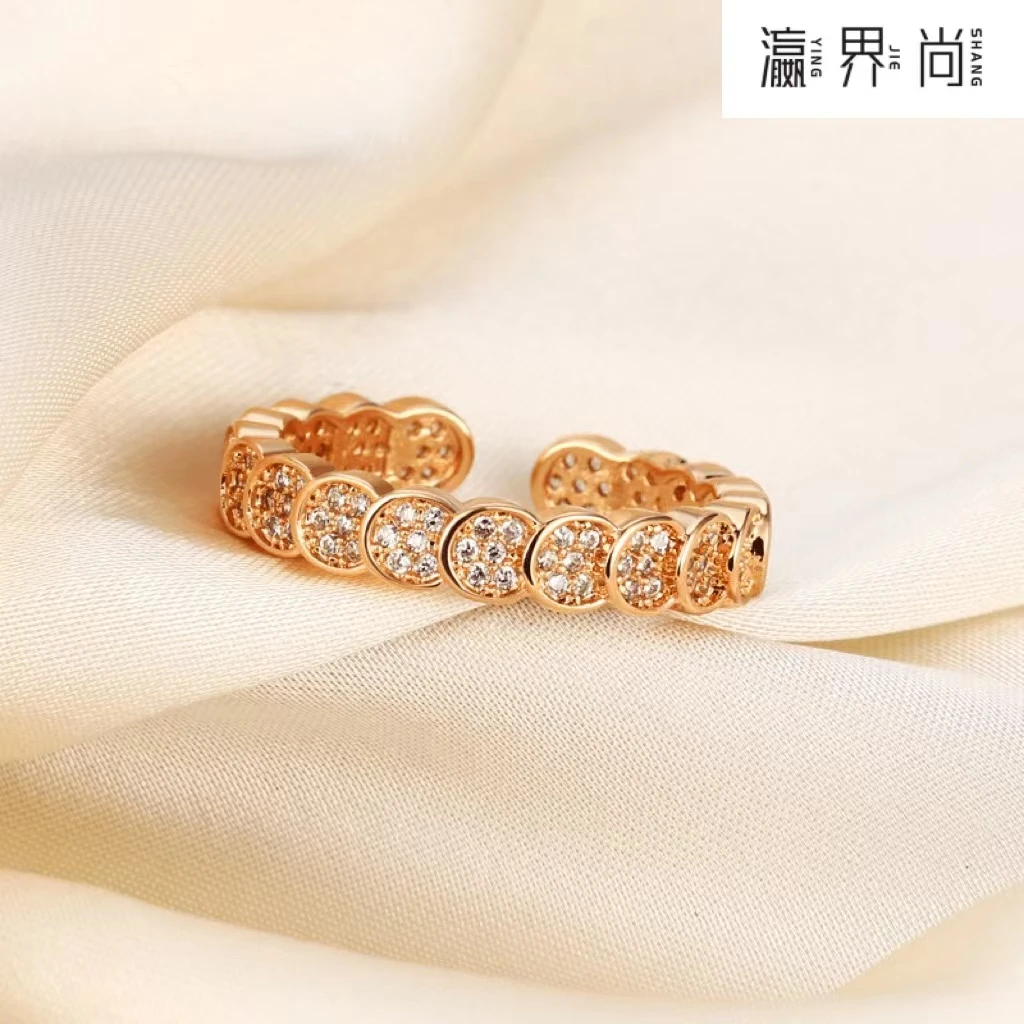 铜合金合成锆石戒指 波光粼粼【铜钱开口戒指】轻奢 香槟色mk5335