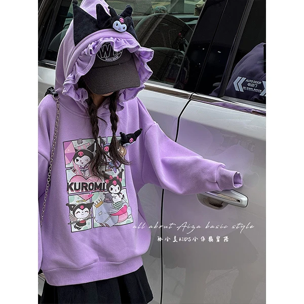 k24992韩国童装库洛米女童加绒连帽卫衣儿童冬装加绒加厚上衣秋冬