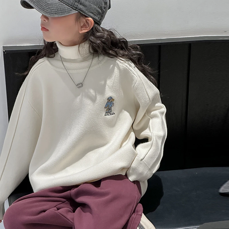 K25591刺绣女大童高领毛衣儿童针织打底衫2025秋冬装韩版保暖内搭