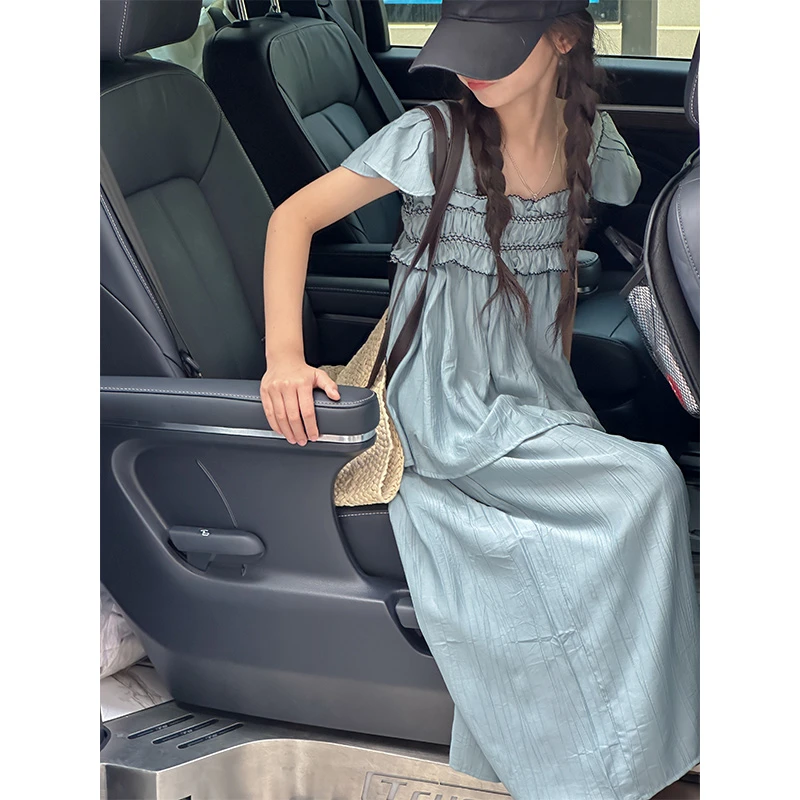 K26804法式方领女童夏季套装2025新款儿童上衣半身裙两件套衣服女