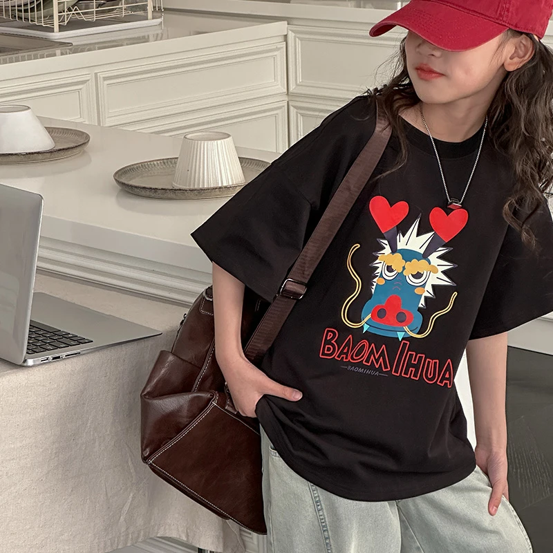 K25887韩国女童夏季短袖2025新款儿童龙年T恤大童春夏款衣服洋气t