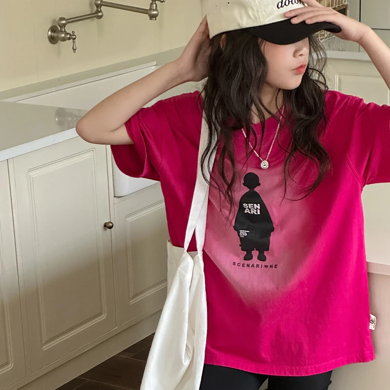 K26042韩国童装女童夏装短袖T恤2025新款儿童上衣洋气打底衫宽松t