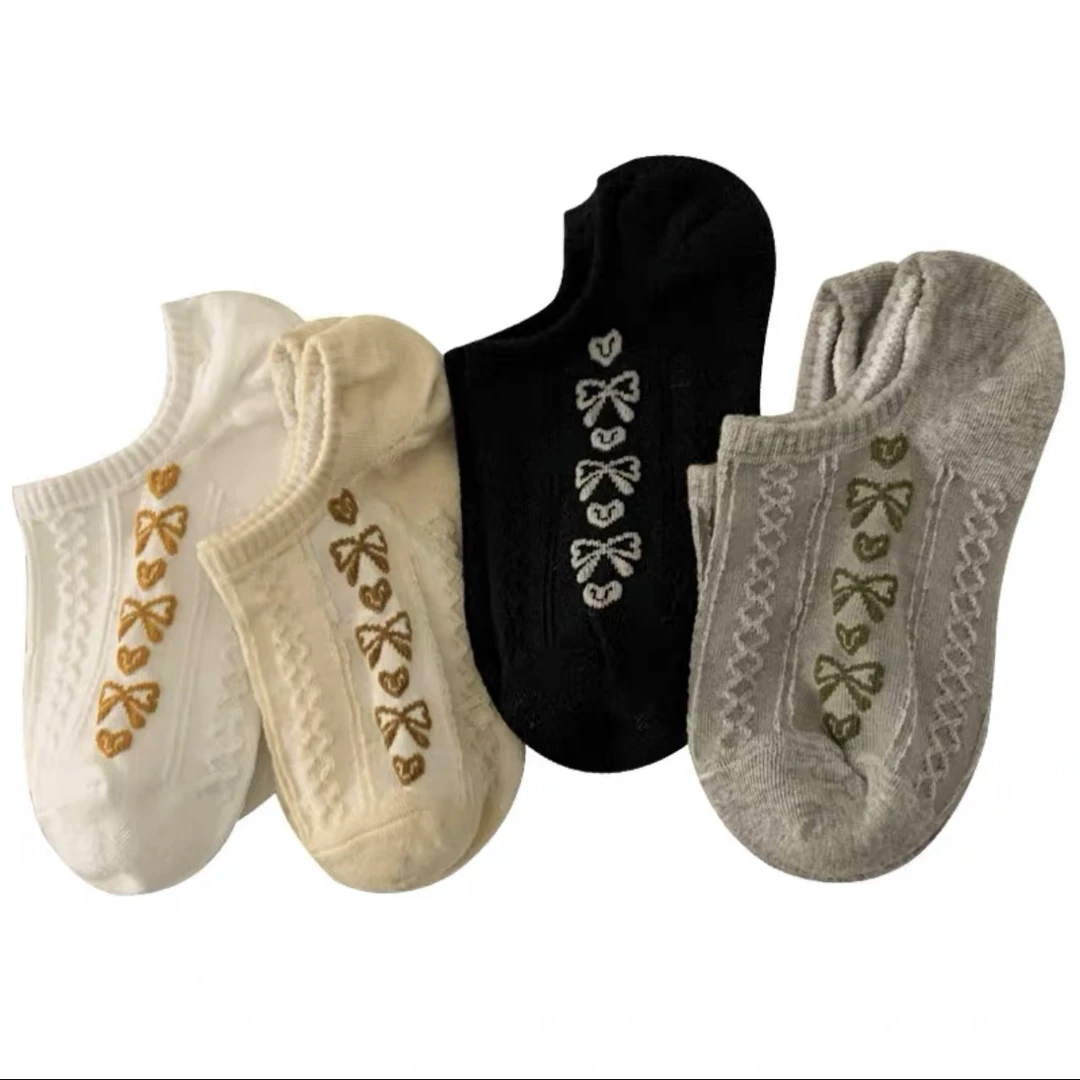 然宝家韩国袜子春夏新款女短袜甜美风蝴蝶结低短筒棉袜高考毕业季