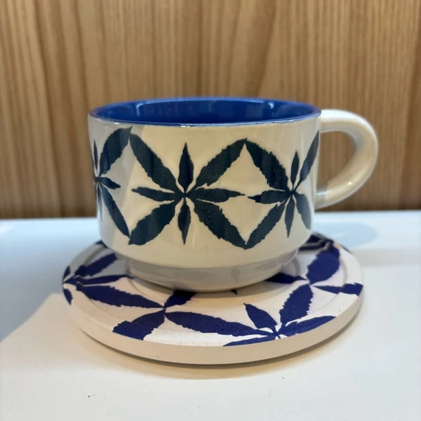 Danny Home 咖啡杯 T02-10蓝色复古手绘花纹日式