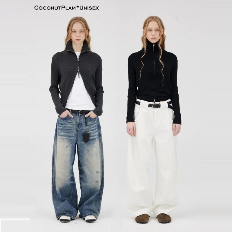 COCONUT PLAM*  羊毛开门禁双拉链修身开衫