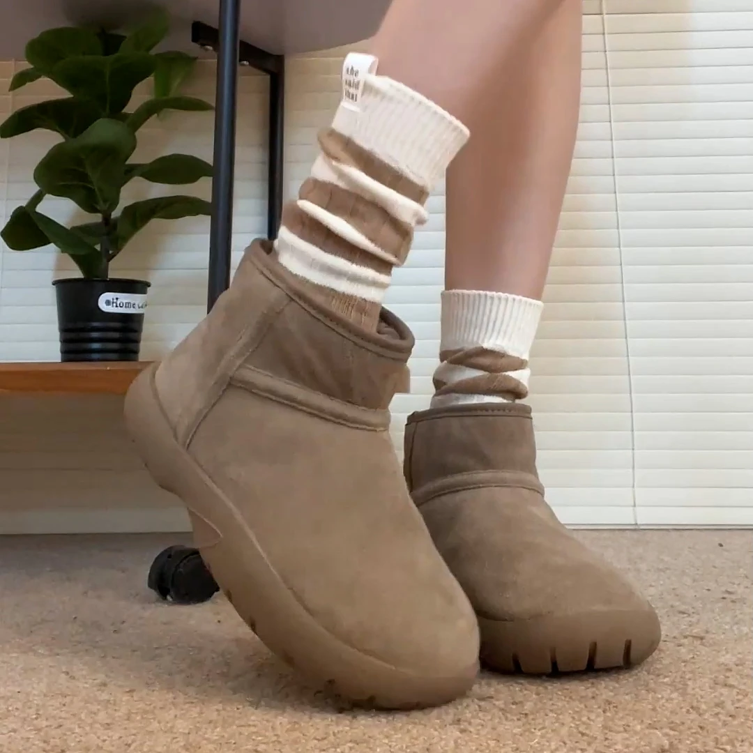 2023年秋冬新款经典款一脚蹬厚底雪地靴加绒加厚磨砂皮百搭平底