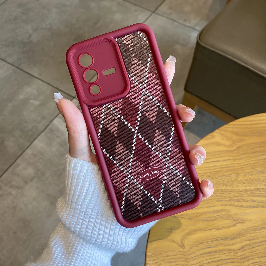 适用于VIVO S12拼色菱格纹手机壳防摔天眼阶梯复古小众保护不撞款